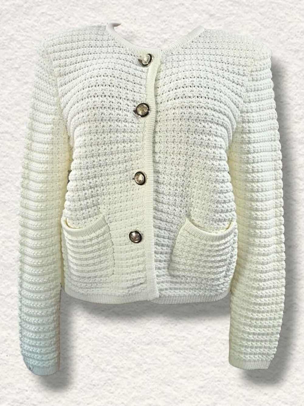 ba&sh Cream Textured Knit Button-Front Cardigan